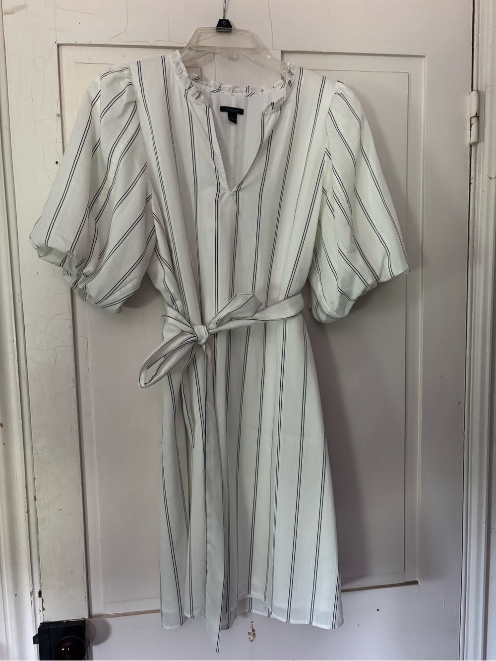 Ann Taylor White Mini Dress with Gray Stripes
